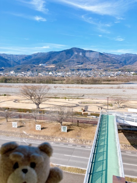 広々した吉野川の河川域と、その向こうには讃岐山脈が見えます。