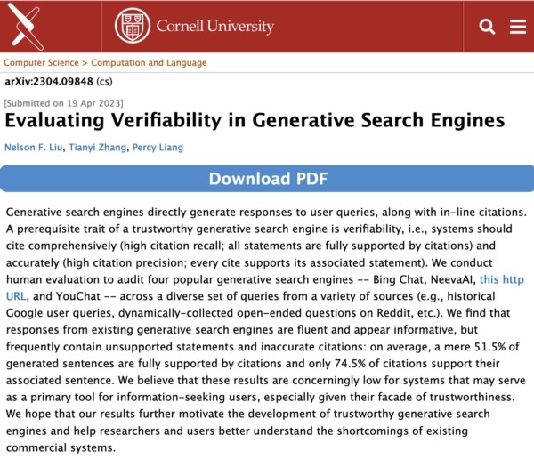 Evaluating Verifiability in Generative Search Engines